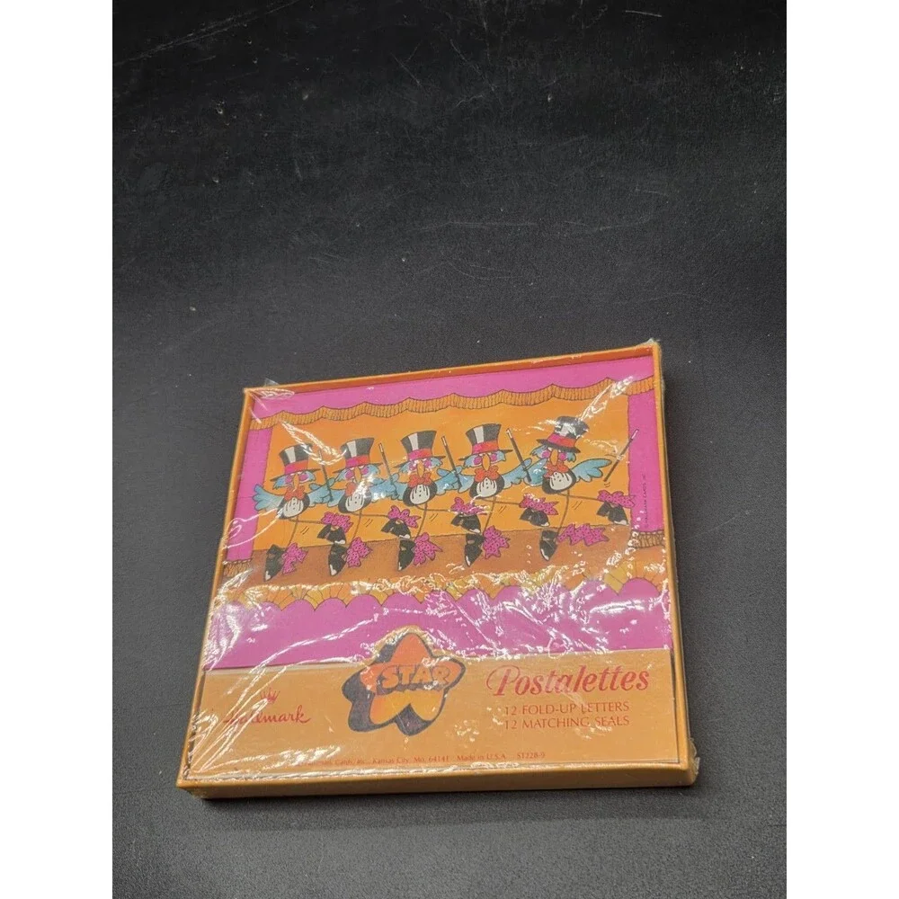 Vintage Hallmark Notecards Dancing Birds Theater Stage Dance Top Hat Cane 12